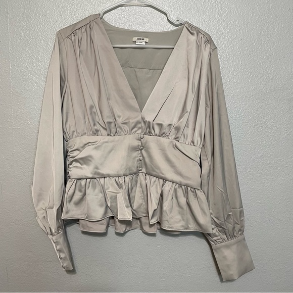 Jason Wu Satin Peplum Long Puff Sleeve Blouse  NWT​​​​​ - Picture 1 of 9